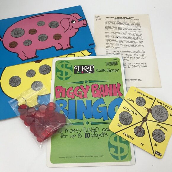 Vintage Little Kenny Piggy Bank Bingo Money Educational 10 Players Learning Fun - Picture 1 of 7